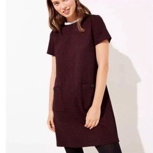 LOFT Short Sleeve Houndstooth (Maroon & Black) Sheath Dress